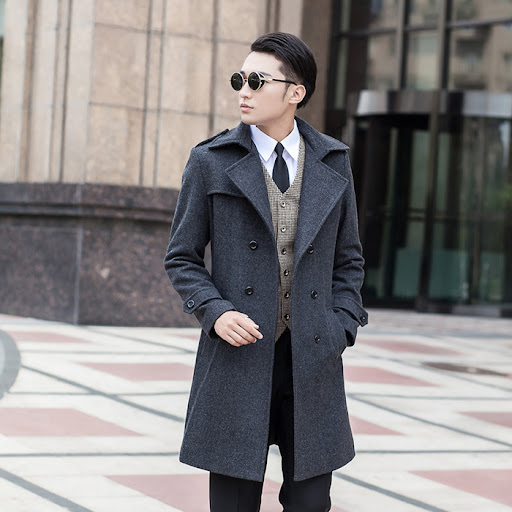 Title 3, Woolen Striped Double Breasted Thickened Warm C...