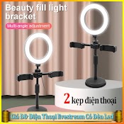 Giá Đỡ Điện Thoại Livestream Có Đèn Led, Đèn Livestream Để Bàn, Tích Hợp Giá Đỡ 2 Điện Thoại Có 3 Chế Độ Sáng