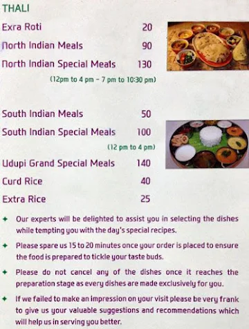 Udupi Grand menu 