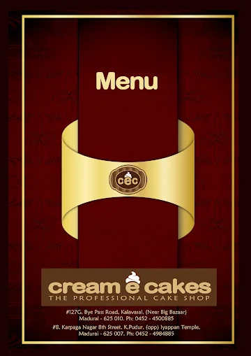 Cream E Cakes menu 