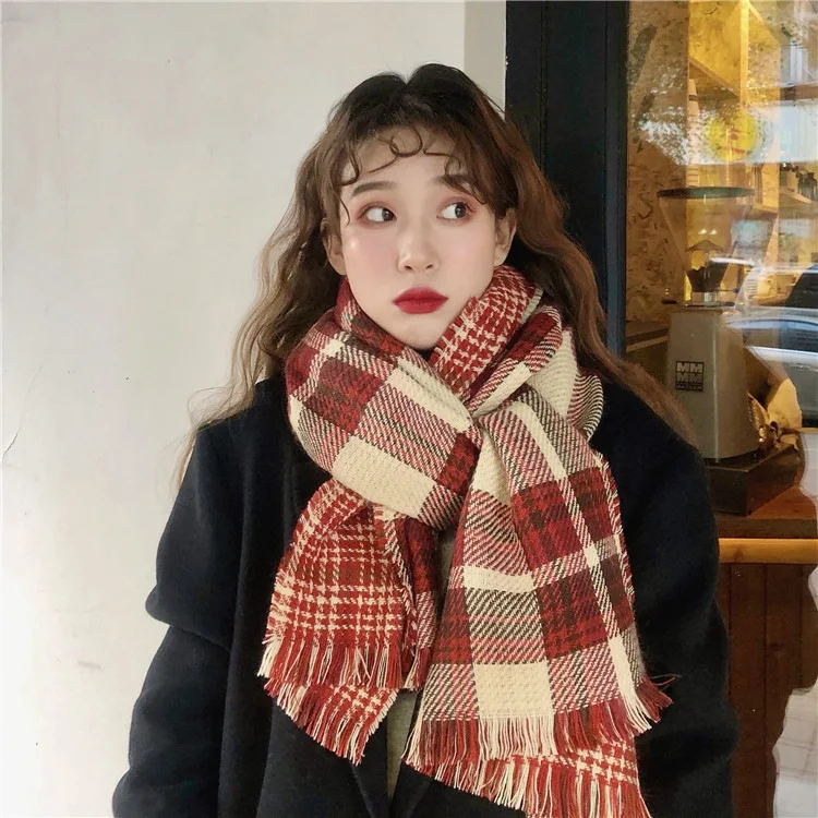 Écharpe à carreaux rétro pour femmes automne hiver