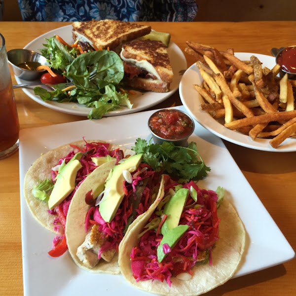 Gf fries, gf fish tacos, gf ham and Gouda