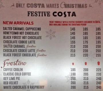 Costa Coffee menu 