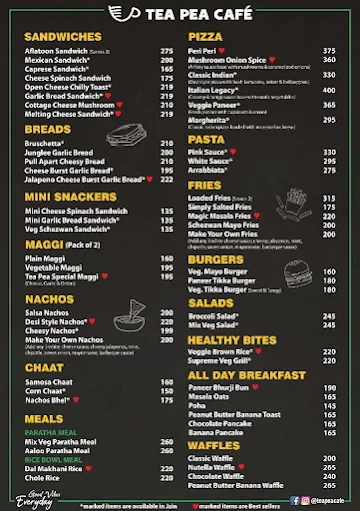 Tea Pea Cafe menu 