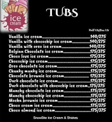 Snowbite Ice Cream & Shakes menu 