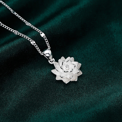 Title 4, Pure Silver 990 Rotating Lotus Pendant Clavicle...