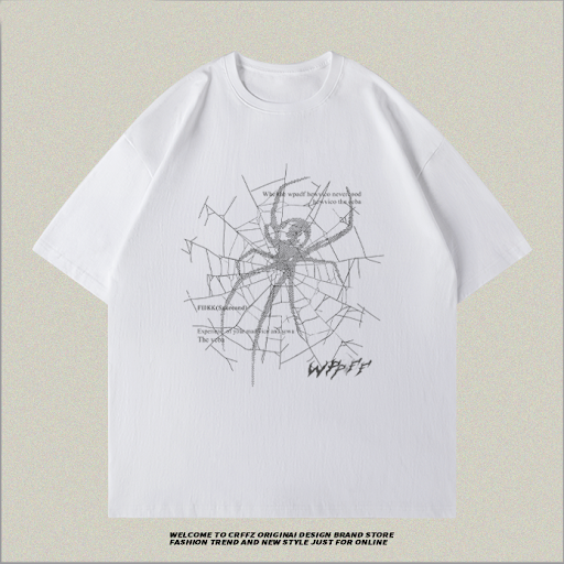 Title 5, Black spider web printed short sleeve casual t-...