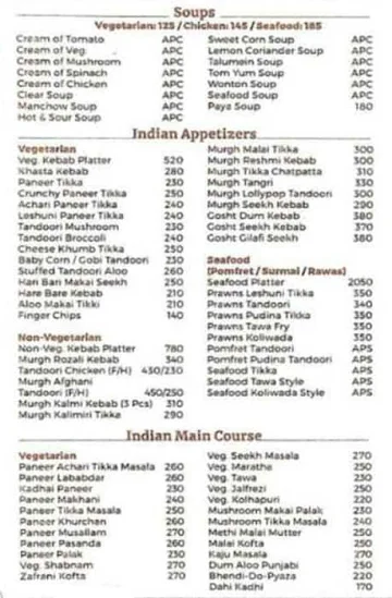 Pranaam Fine Dine Bar menu 