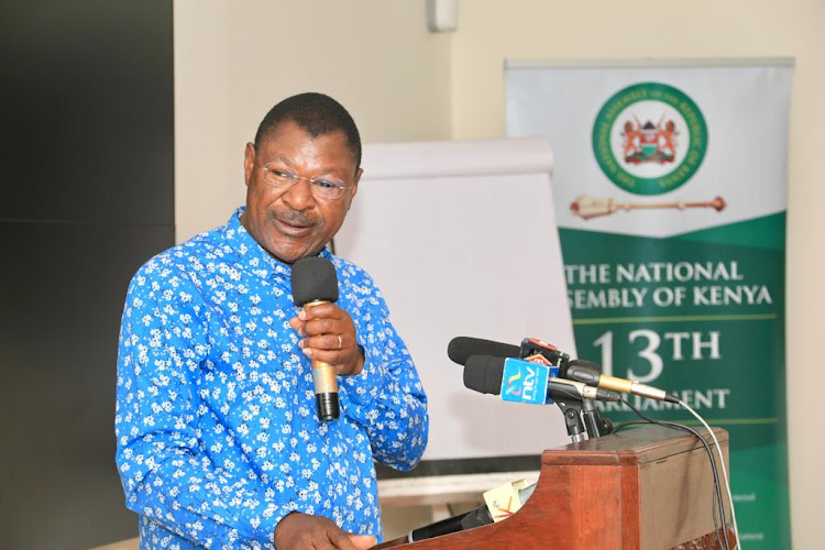 National Assembly Speaker Moses Wetang'ula speaking during the National Assembly Leadership and Editor's Retreat in Mombasa on September 18, 2023