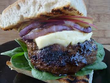 Apple Pancetta Manchego Burgers on Balsamic Greens