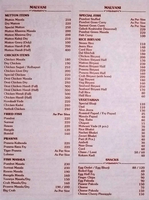 Ratnagiri Malvani Food menu 