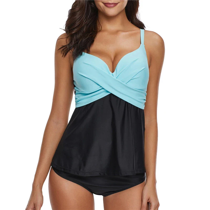 Traje de baño de talla grande para mujer con cintura alta y abertura, cómodo y favorecedor, ideal para la playa y piscina.