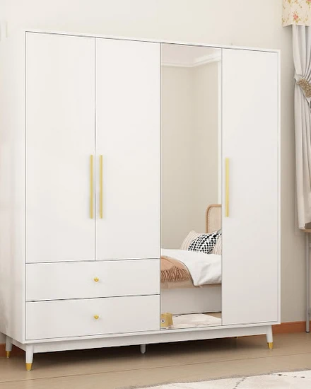 4-Door Wardrobe Armoire with Mirror, Drawers, Shelves & H... - 2