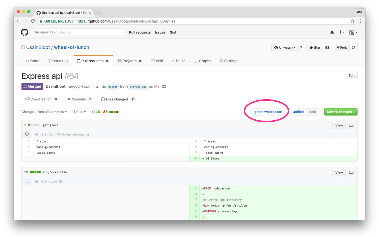 GitHub Diff Whitespace Ignore Button Preview image 1