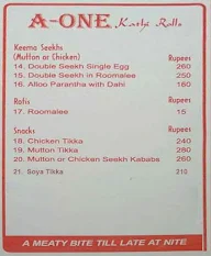 A-One Kathi Rolls menu 2