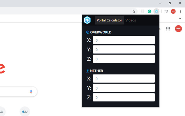 Nether Portal Calculator for Minecraft chrome extension