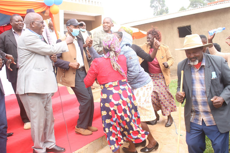 Kisii Senator Sam Ongeri acknowledges supporters during a meeting at Maya Resort