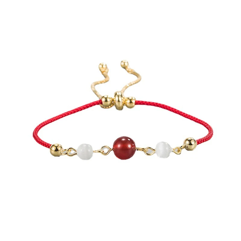 Bracelet à cordon avec perles oeil de chat pour fille, ajustable. Un bijou charmant et étincelant pour sublimer les tenues.