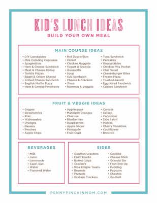 Lunch Ideas for Kids (Includes Printable Menu List for School)