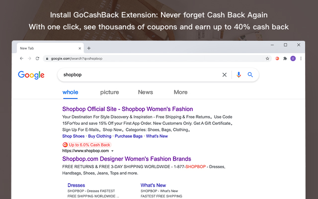 GoCashBack: Deals, Rebates, Savings Extension chrome extension