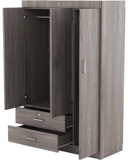 3 Door Wardrobe Cabinet Closet with Storage Drawers, Shel... - 3