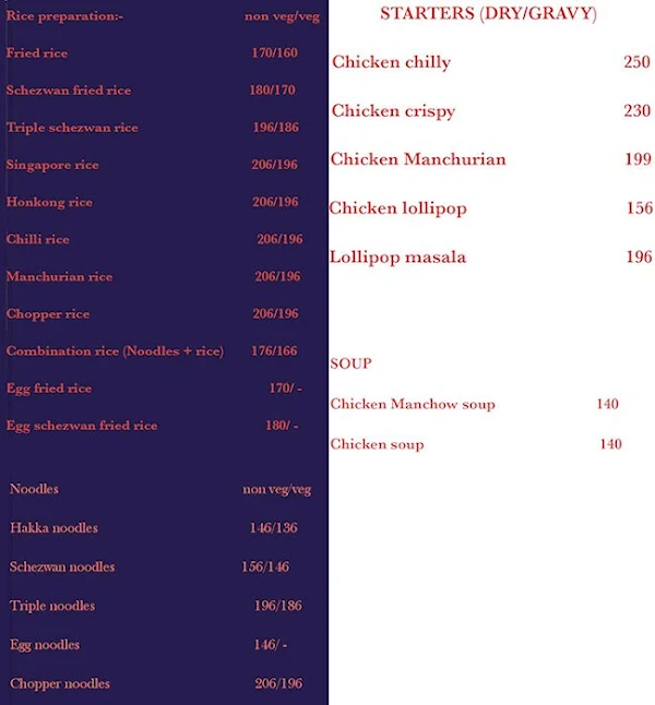 The Chinese Food Co menu 