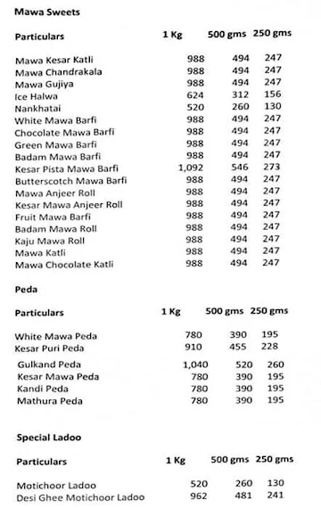 Satu's Sweets Snacks & Namkeen menu 