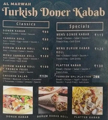 Turkish Doner Kabab menu 