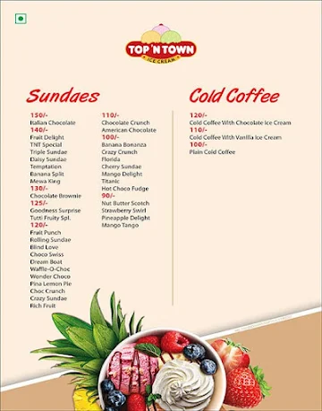 Top 'N Town Ice Cream menu 