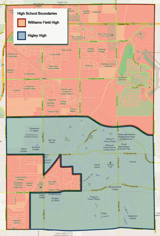 Higley Unified School District High School boundaries map