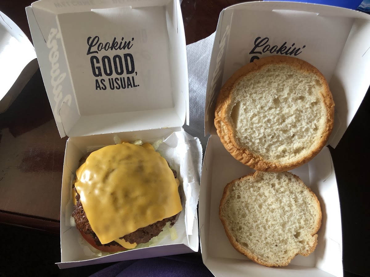 Burger and bun came in separate boxes. The bun was still wrapped--i imagine because it was frozen and they had to microwave it. Great burger