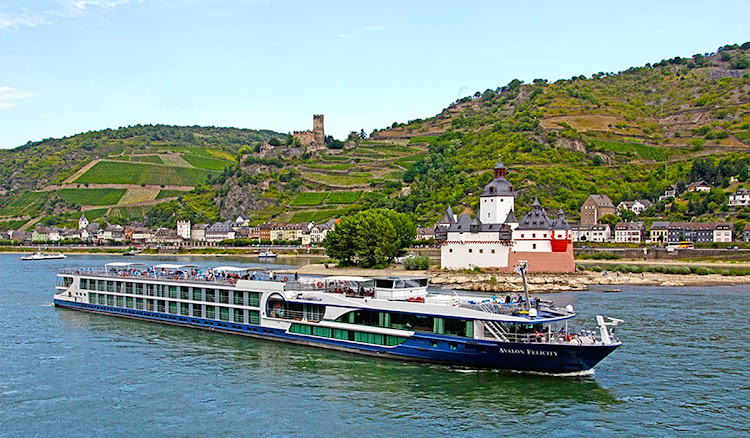 Avalon Felicity cruises past the 14th century Pfalzgrafenstein Castle in Germany.