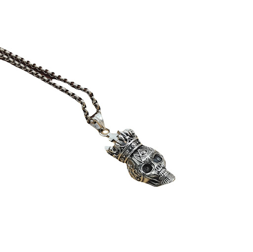 Title 2, Sterling Silver S925 Crown Skull Pendant Cold S...