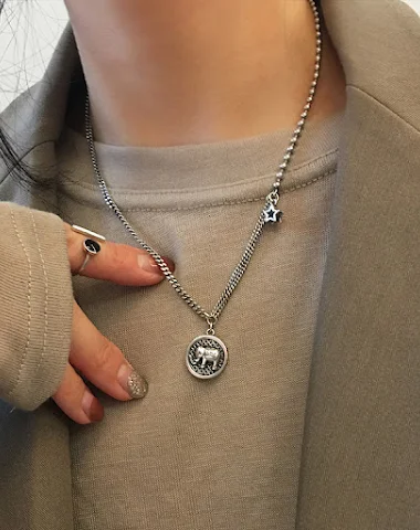 Olifant Ronde Ketting Titanium Staa - 3