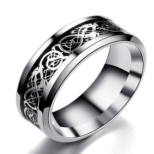 Title 3, Dragon Pattern Rings Men Stainless Steel Ring J...
