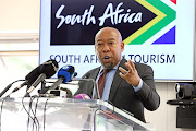 Themba Khumalo, acting CEO of South African Tourism, addressing media at Bojanala House in Sandton, Johannesburg, on the proposed sponsorship deal with English Premier League football club Tottenham Hotspur. 