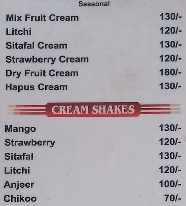 Shree Nidhi Juice Centre menu 