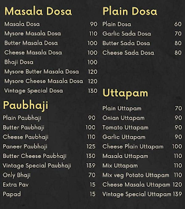 Vintage Food Court menu 