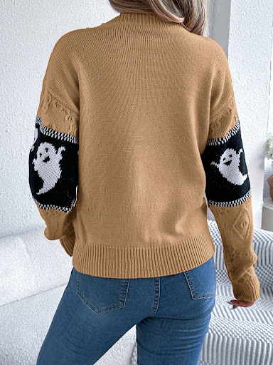 Title 9, Halloween Ghost Contrast Color Knitted Long-sle...