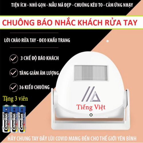 Chuông Cửa Báo Khách Nhắc Nhở Rửa Tay Và Đeo Khẩu Trang ( Tiếng Việt )