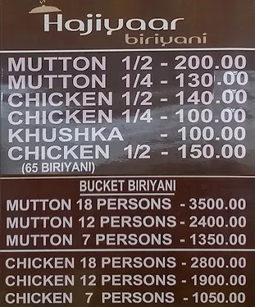 Hajiyaar Biriyani menu 