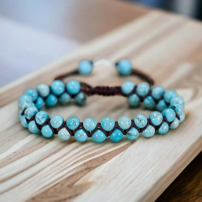 Doppelreihiges Armband Naturstein Doppelgewebt Verstellbar Stilvolles Accessoire für Damen und Herren Natürliche Schönheit Alltagstauglich