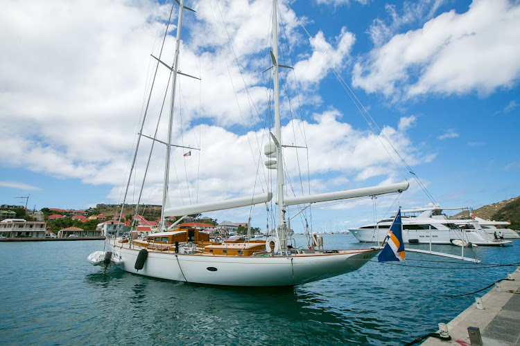 A sailing vessel in Gustavia Harbour in St. Barts. 