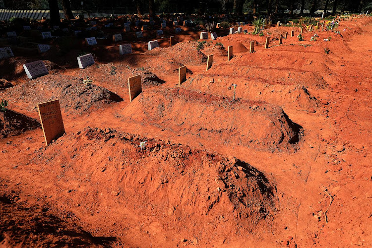 The graves of South Africans who succumbed to Covid-19 at Westpark Cemetery, Johannesburg, on June 28 2020.