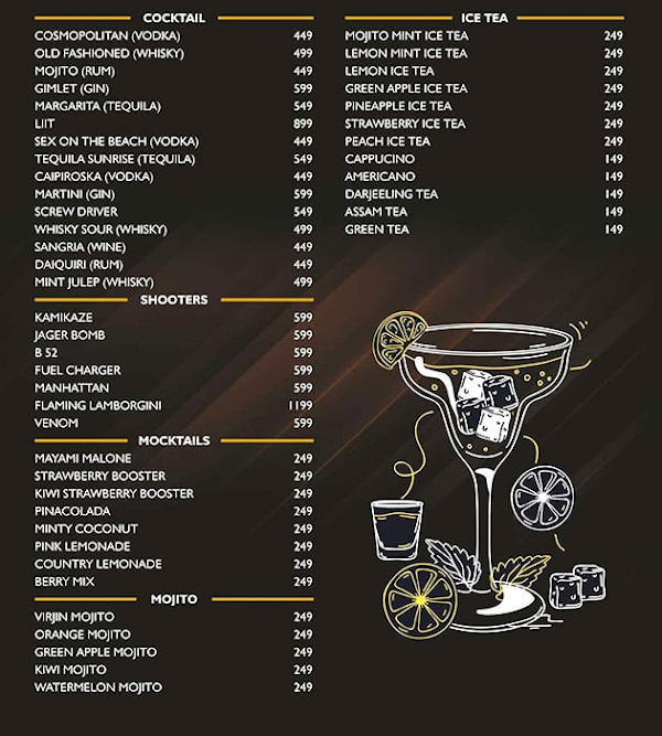 Mugs & Shots menu 