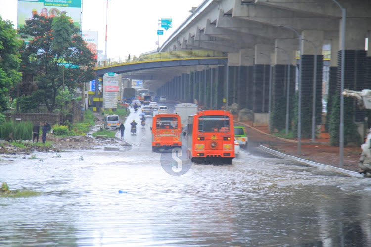 Roads flooded following heavy rains along Mombasa road on May 1, 2024.