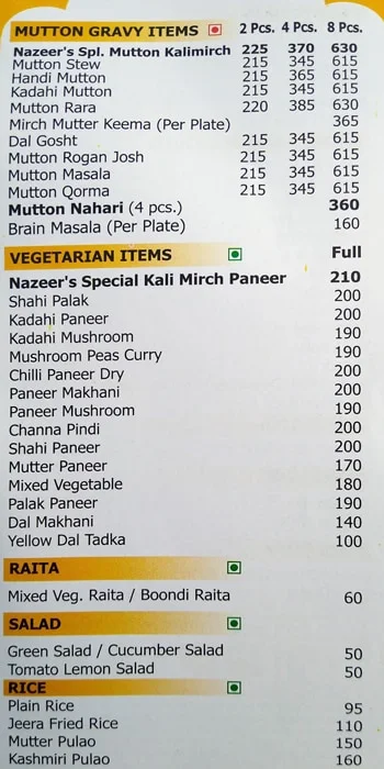 Nazeer Delicacies menu 