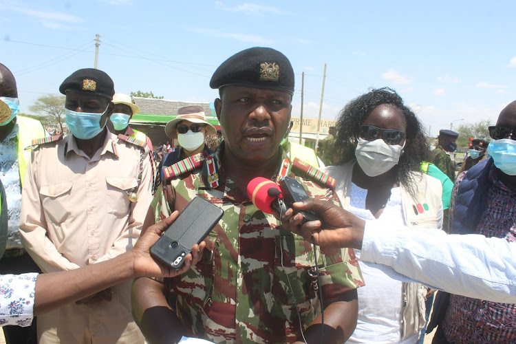 Rift valley regional commissioner George Natembeya addresses press at Lodwar, Turkana county.