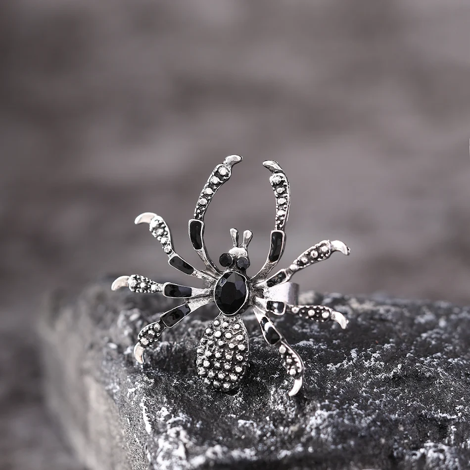 Kadınlar için Halloween Örümcek Yüzük, Rhinestone Detaylı, Kişilik Tarzı Açık Yüzükler, Moda Takı Aksesuarları, Cadılar Bayramı için.