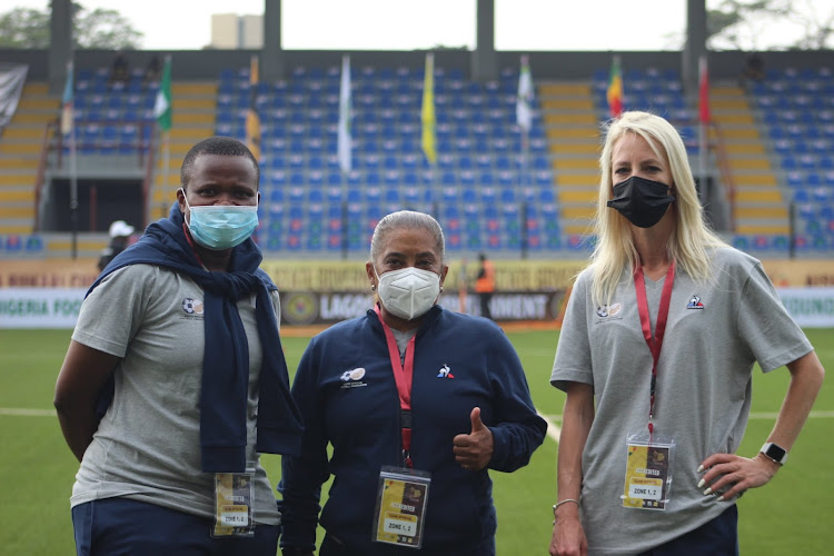 Banyana Banyana coach Desiree Ellis and her technical team in Nigeria.